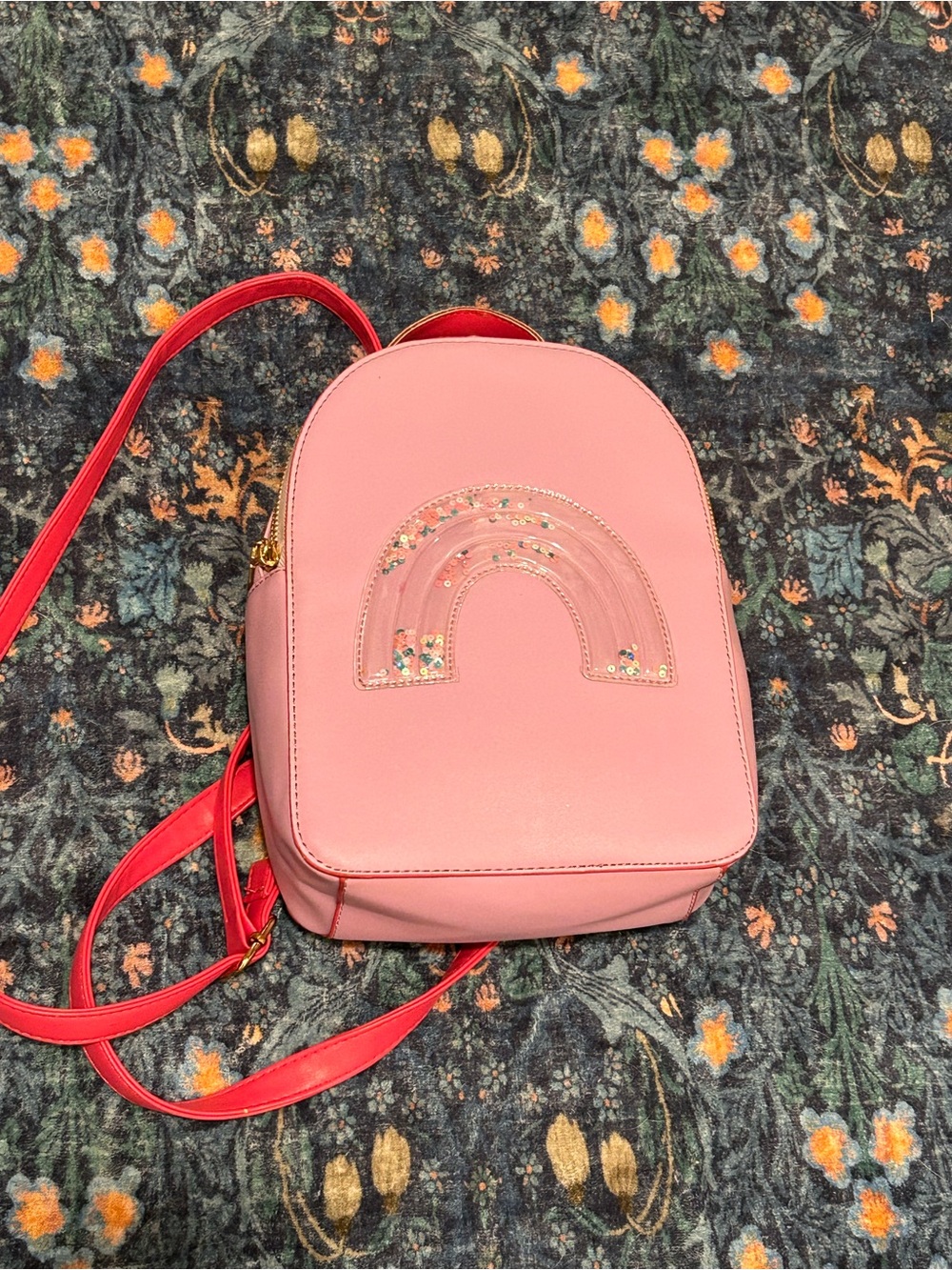 Kids Pink Mini Backpack with Glitter Rainbow Accent